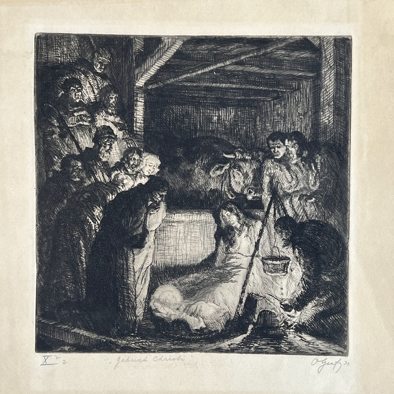 Early 20th C. Signed Nativity Scene Etching