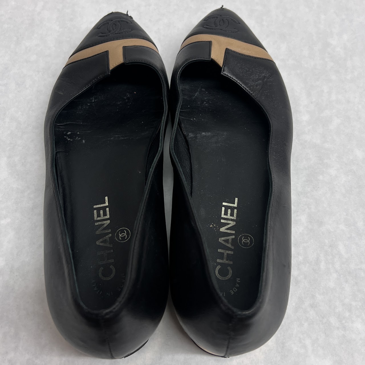 Chanel Black and Tan Cap Toe Ballet Flats