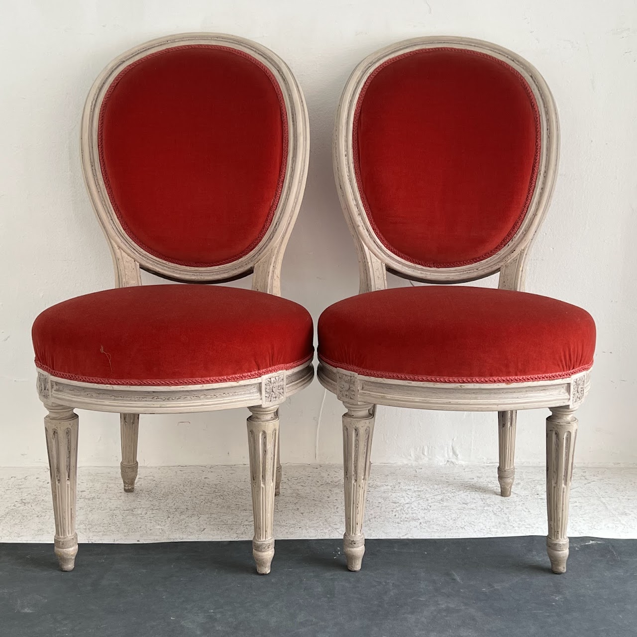 Louis XVI Style Velvet Upholstered Diminutive Chair Pair