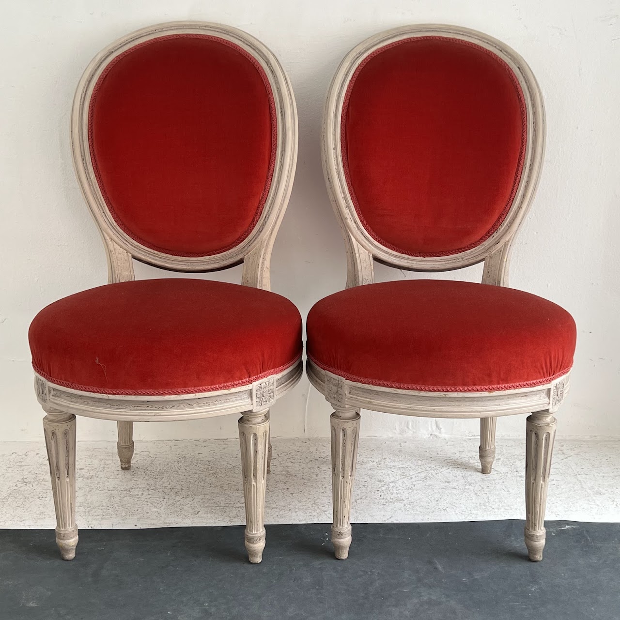 Louis XVI Style Velvet Upholstered Diminutive Chair Pair