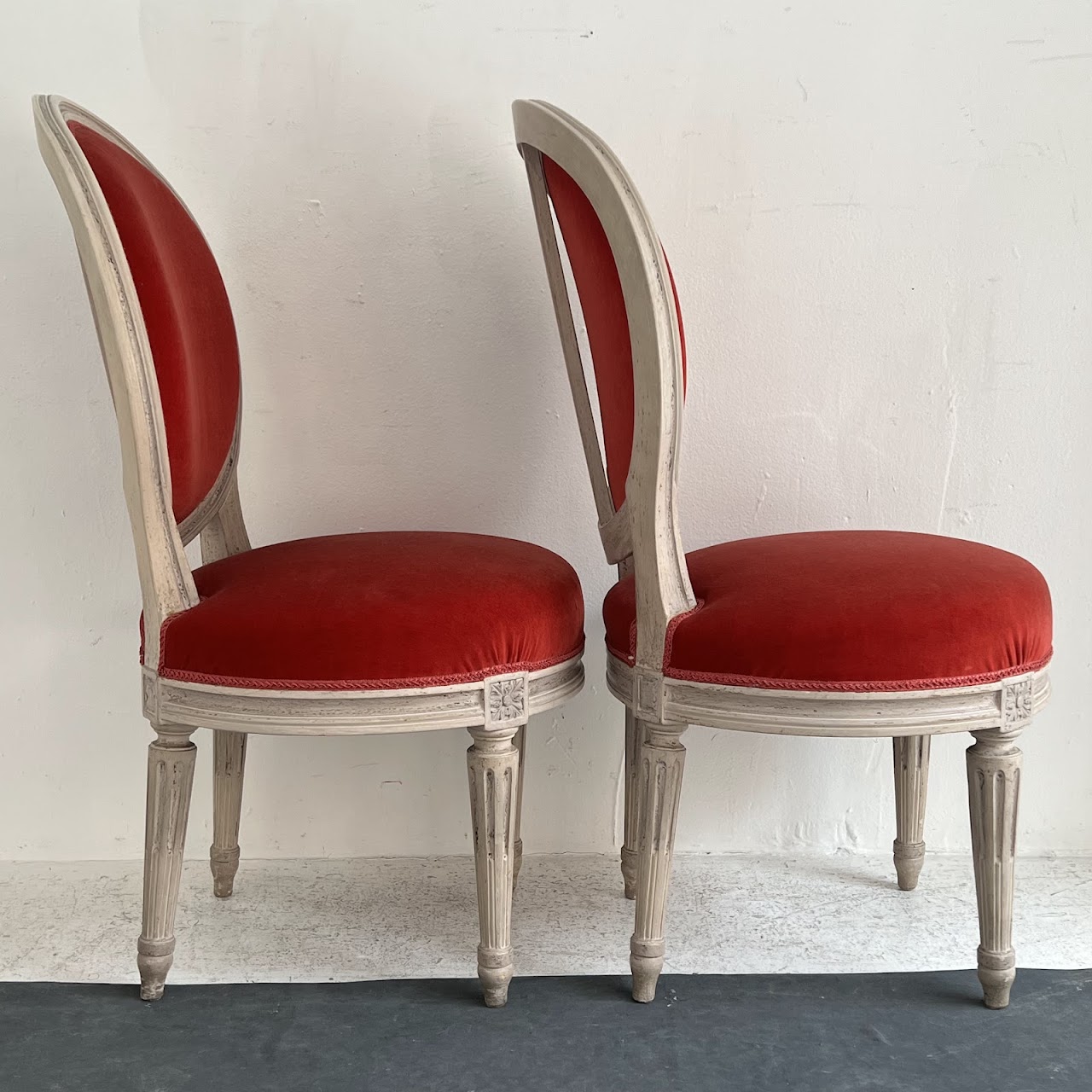 Louis XVI Style Velvet Upholstered Diminutive Chair Pair