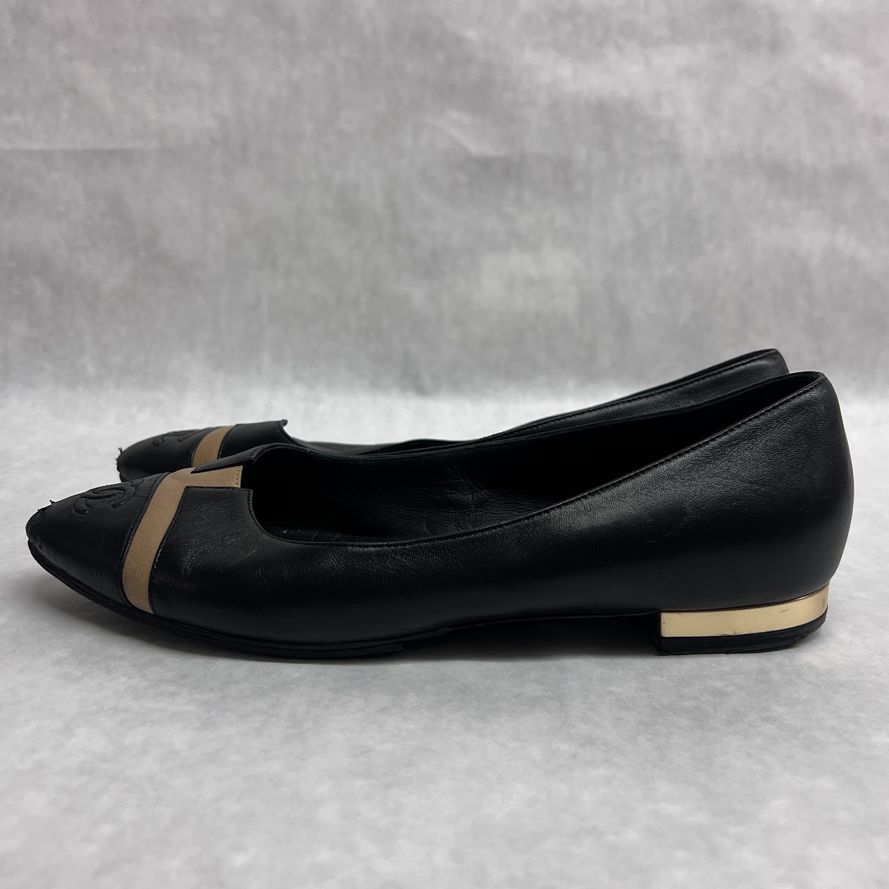 Chanel Black and Tan Cap Toe Ballet Flats