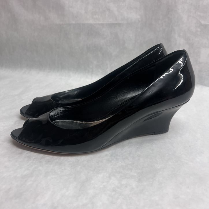 Gucci Patent Leather Peep Toe Platform Wedges