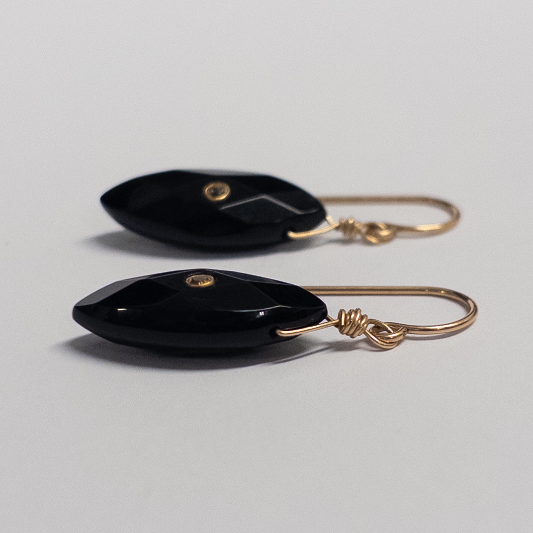 14K Gold and Onyx Teardrop Earrings