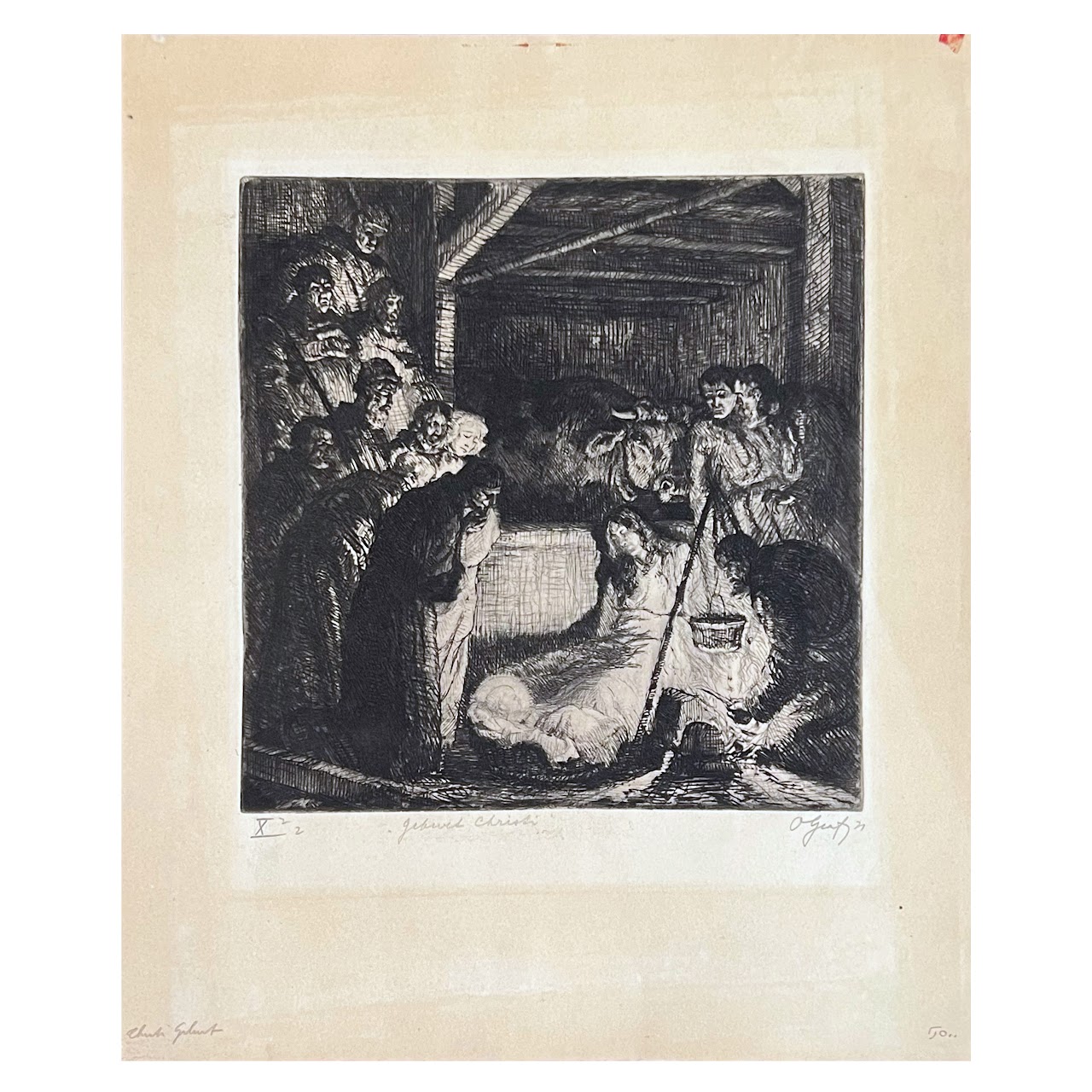 Early 20th C. Signed Nativity Scene Etching