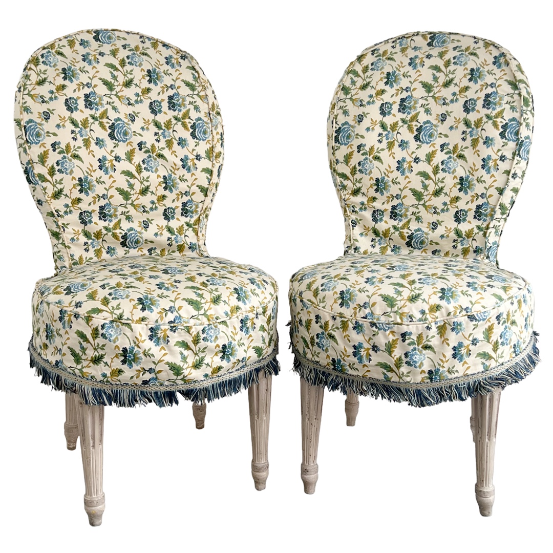 Louis XVI Style Velvet Upholstered Diminutive Chair Pair