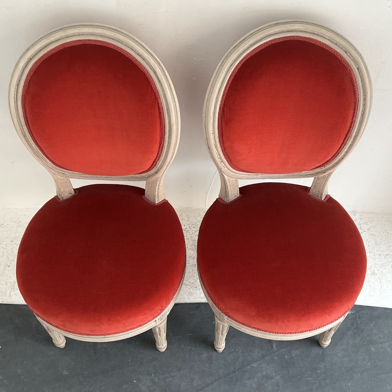 Louis XVI Style Velvet Upholstered Diminutive Chair Pair