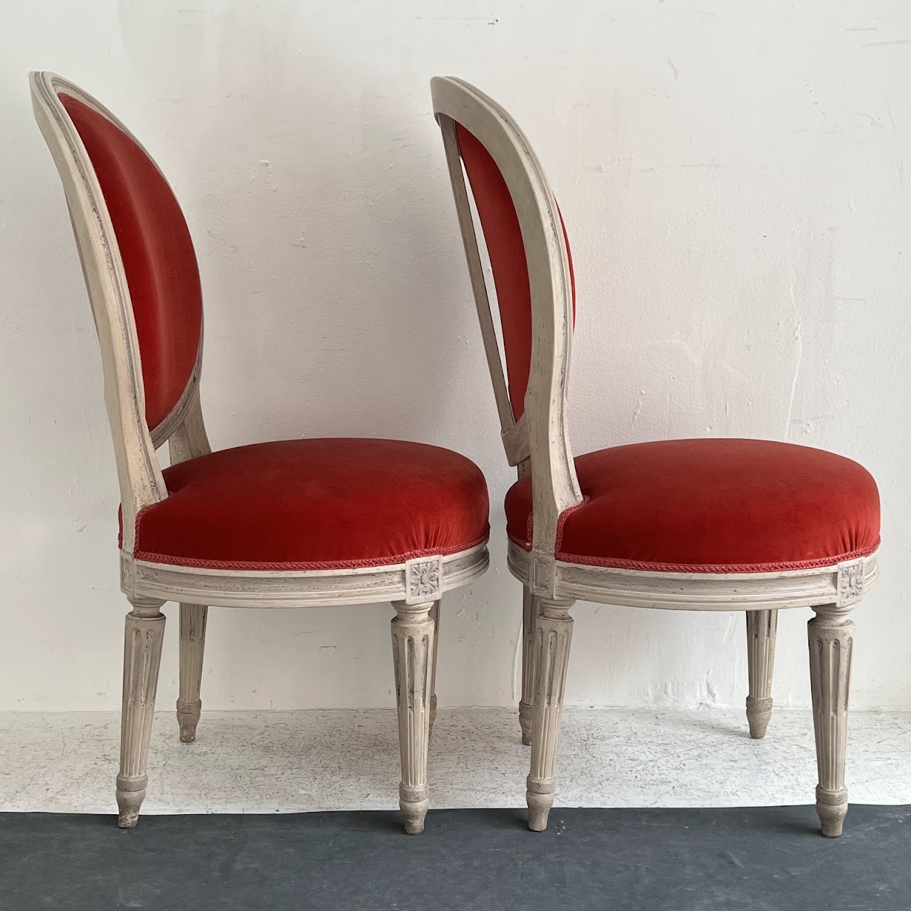 Louis XVI Style Velvet Upholstered Diminutive Chair Pair