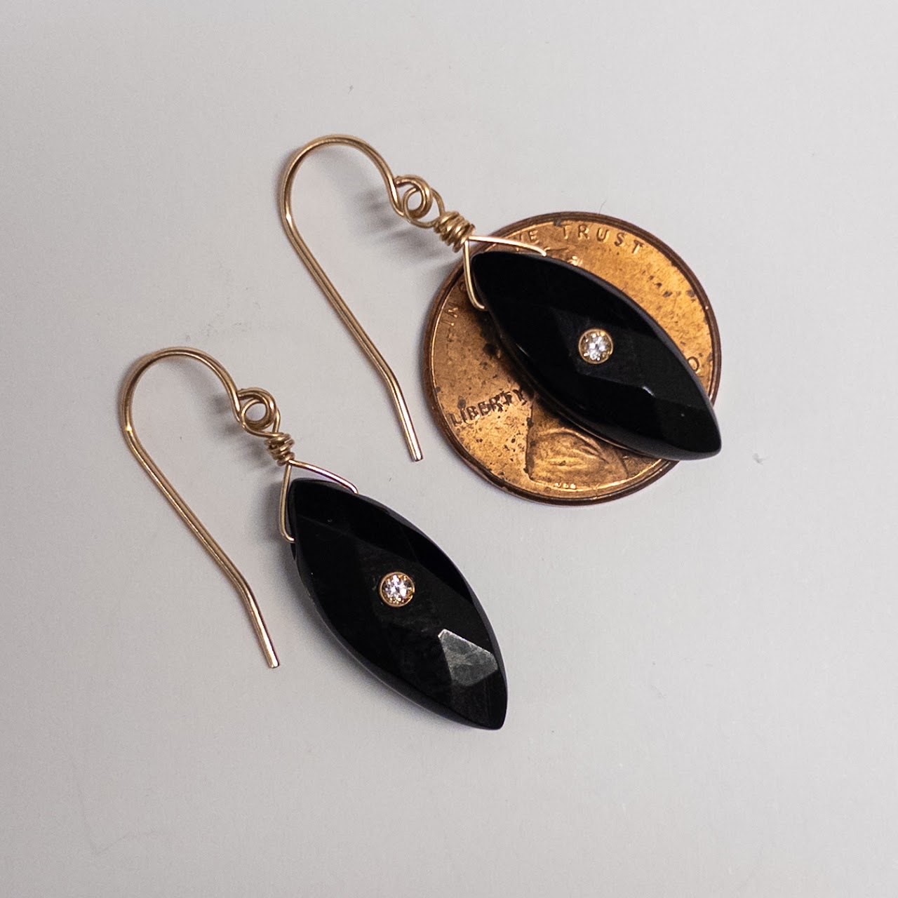 14K Gold and Onyx Teardrop Earrings