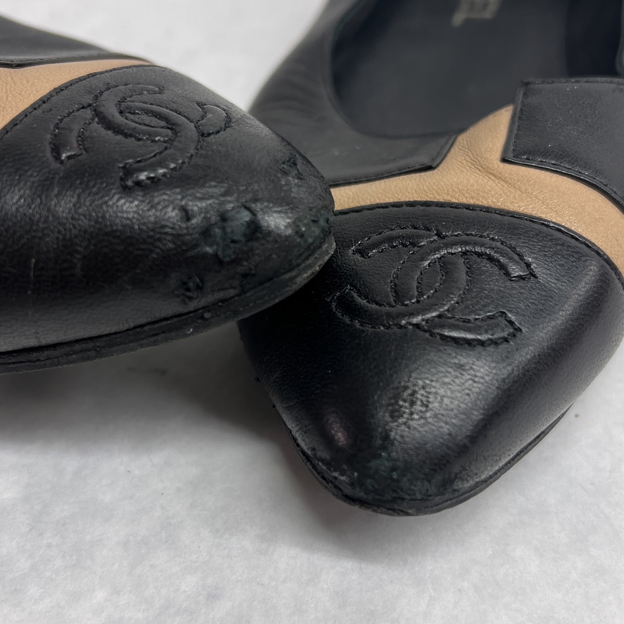 Chanel Black and Tan Cap Toe Ballet Flats