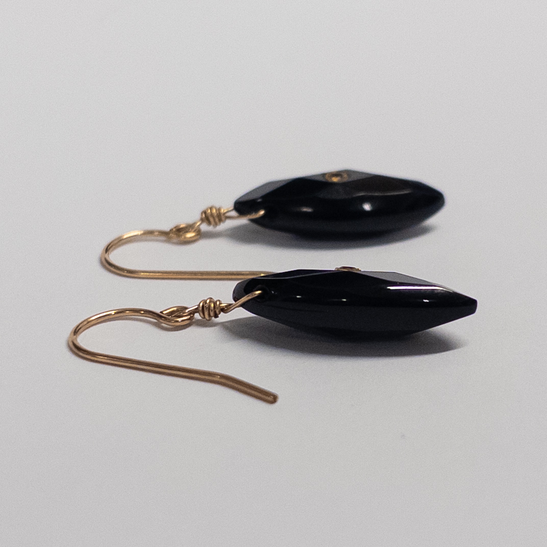 14K Gold and Onyx Teardrop Earrings