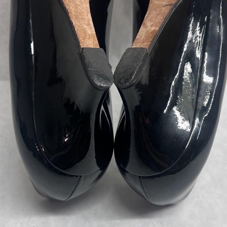 Gucci Patent Leather Peep Toe Platform Wedges