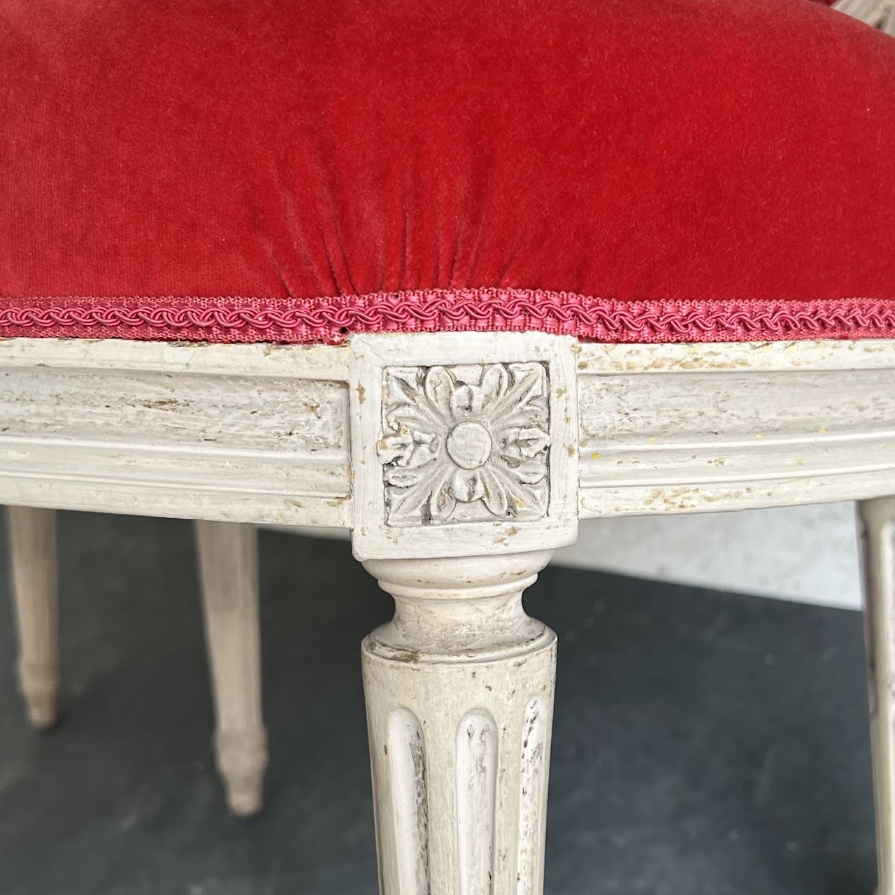 Louis XVI Style Velvet Upholstered Diminutive Chair Pair