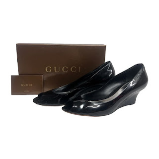 Gucci Patent Leather Peep Toe Platform Wedges