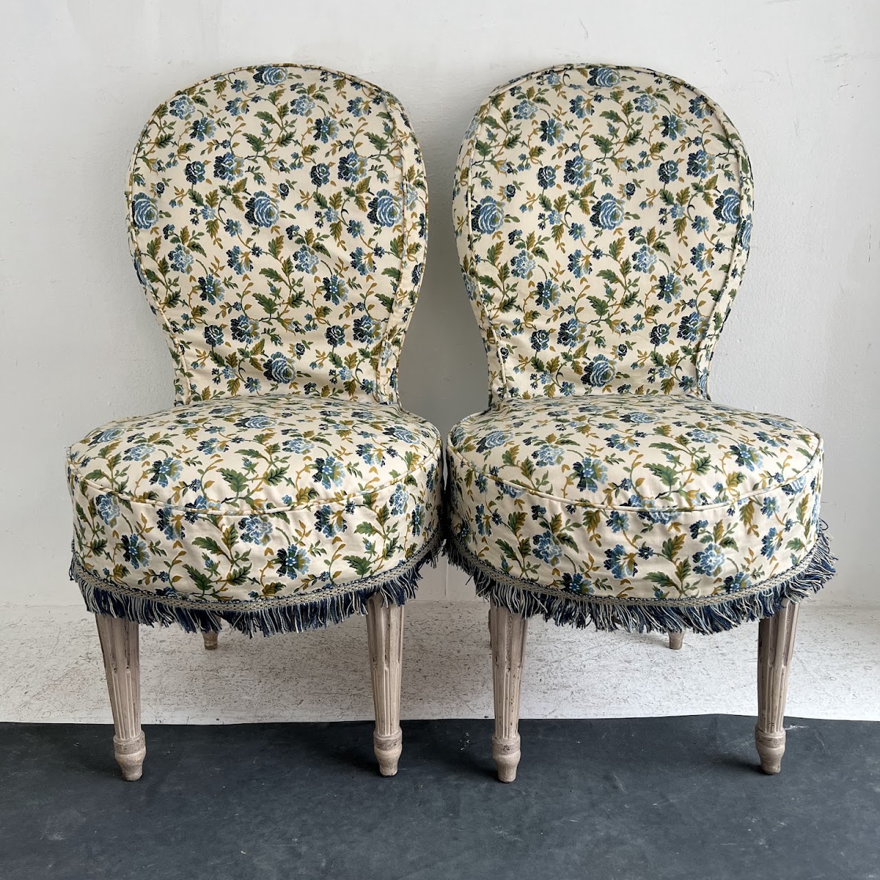 Louis XVI Style Velvet Upholstered Diminutive Chair Pair