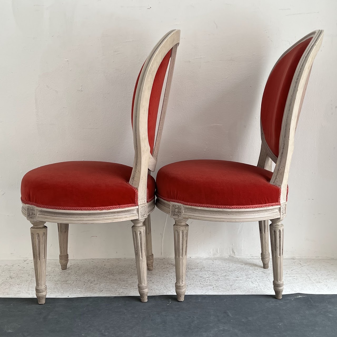 Louis XVI Style Velvet Upholstered Diminutive Chair Pair