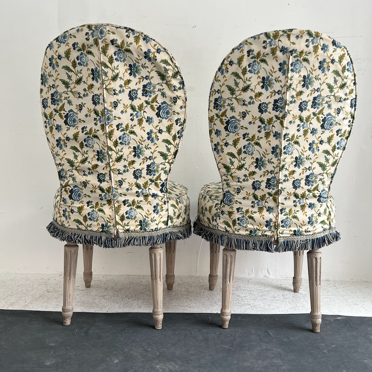 Louis XVI Style Velvet Upholstered Diminutive Chair Pair