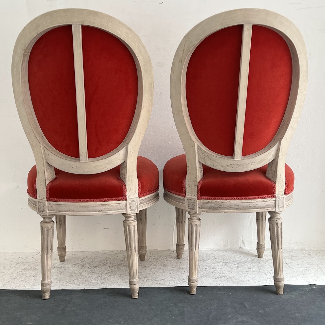 Louis XVI Style Velvet Upholstered Diminutive Chair Pair