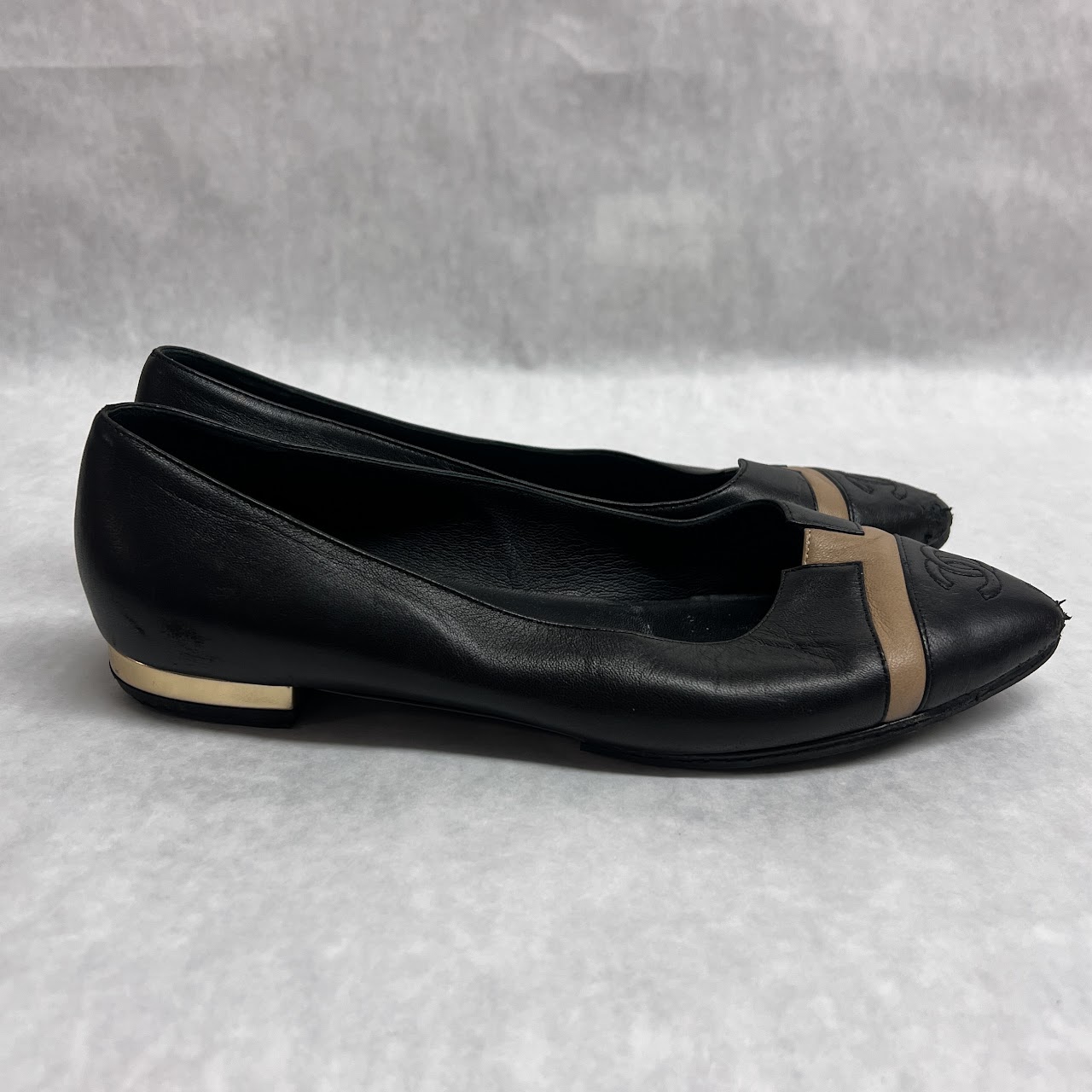 Chanel Black and Tan Cap Toe Ballet Flats