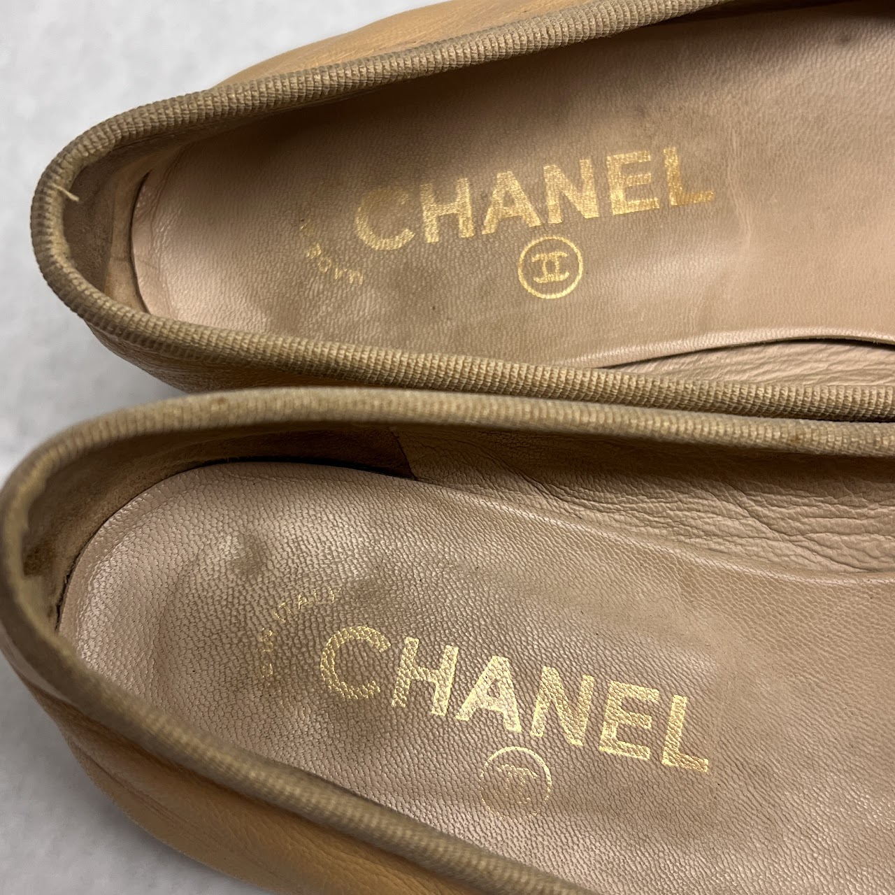 Chanel Tan and Black Cap Toe Ballet Flats