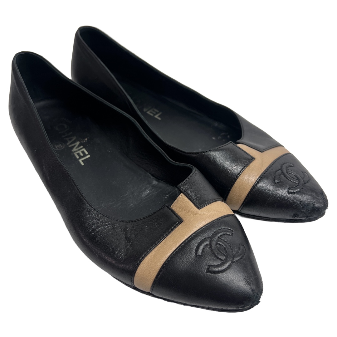 Chanel Black and Tan Cap Toe Ballet Flats