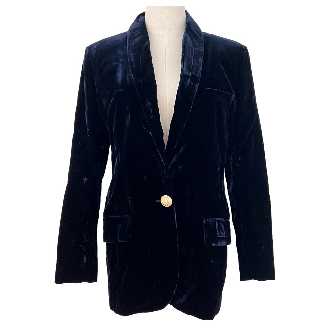 Balmain Dark Blue Velvet Blazer