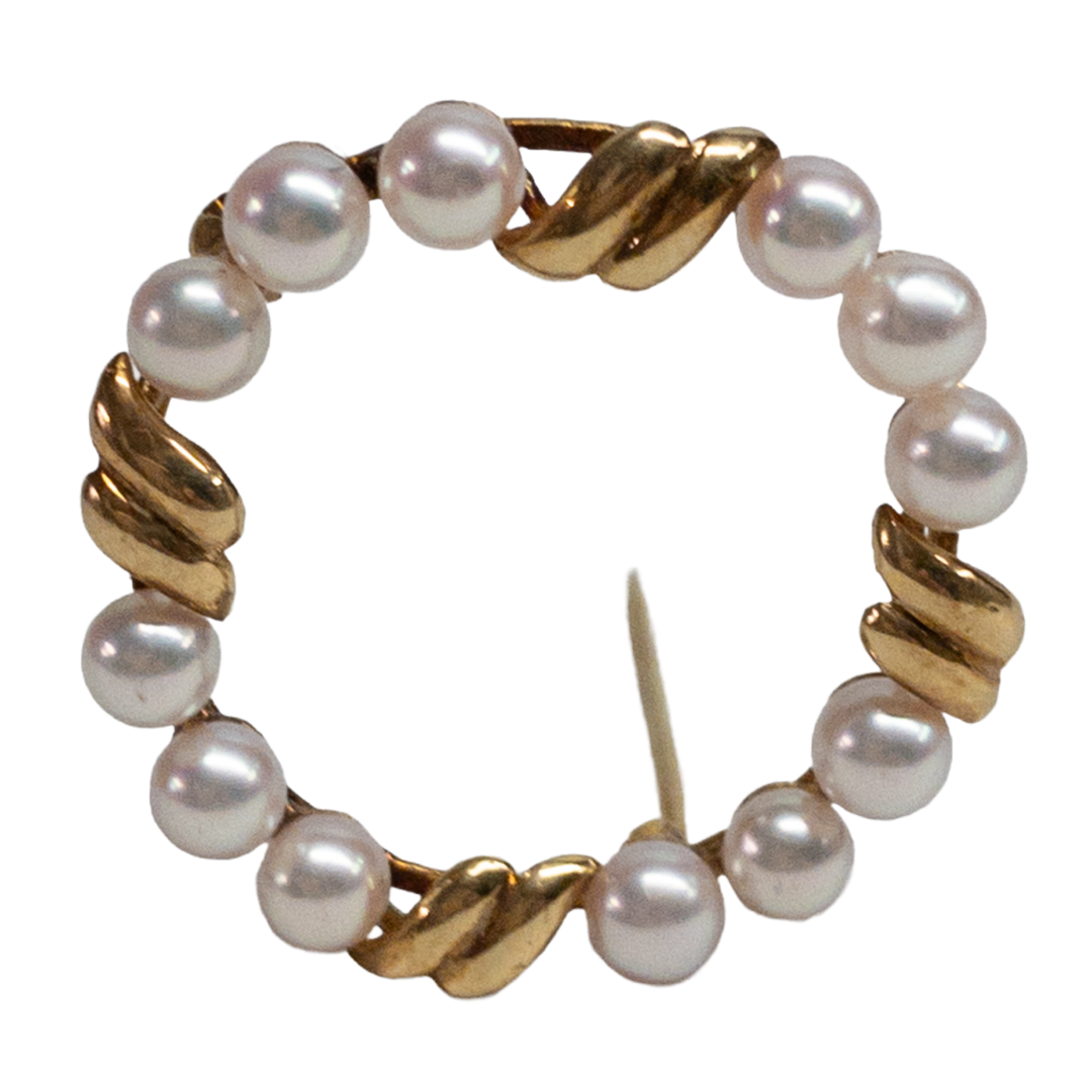 18K Gold and Pearl Circular Brooch