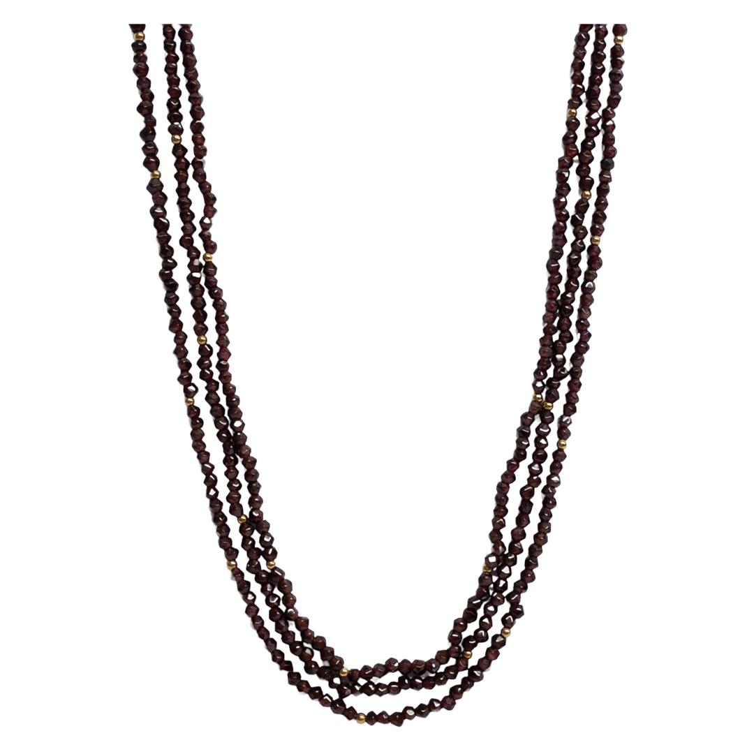 Garnet and 14K Gold Triple Strand Necklace