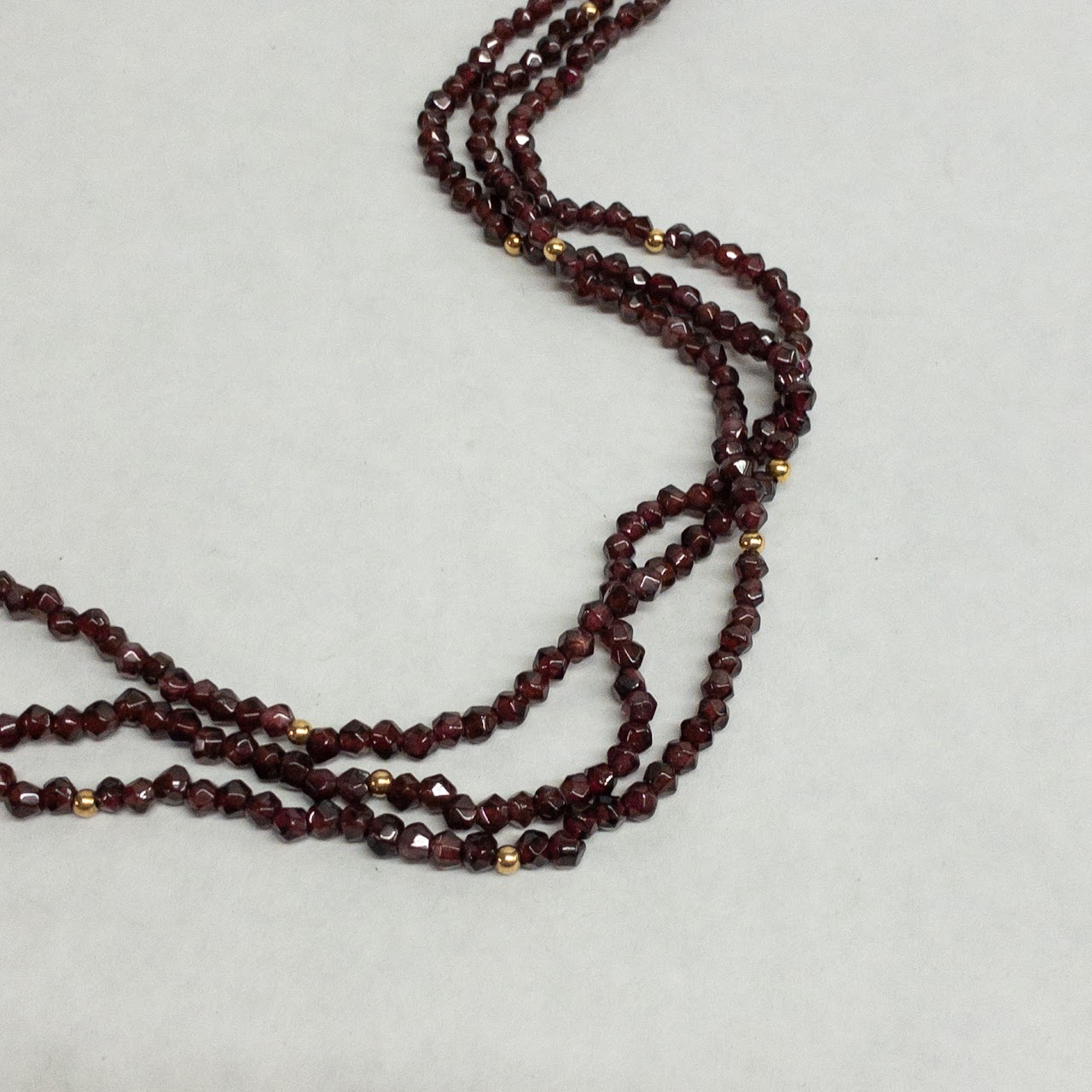 Garnet and 14K Gold Triple Strand Necklace