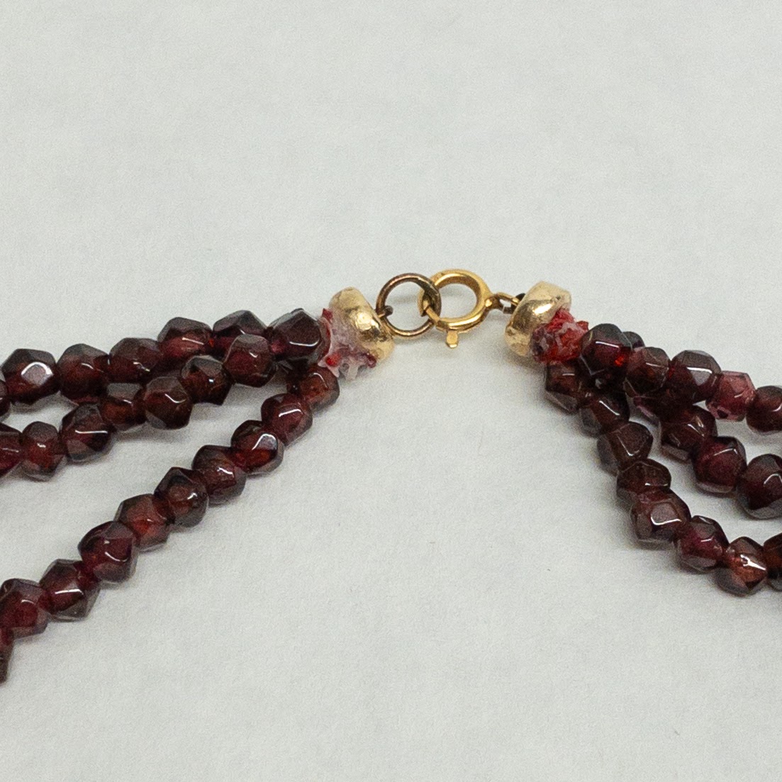 Garnet and 14K Gold Triple Strand Necklace