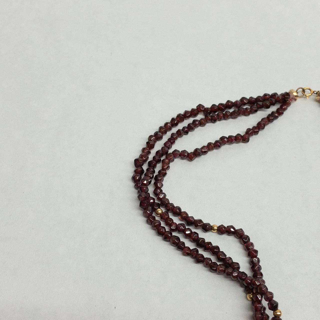 Garnet and 14K Gold Triple Strand Necklace