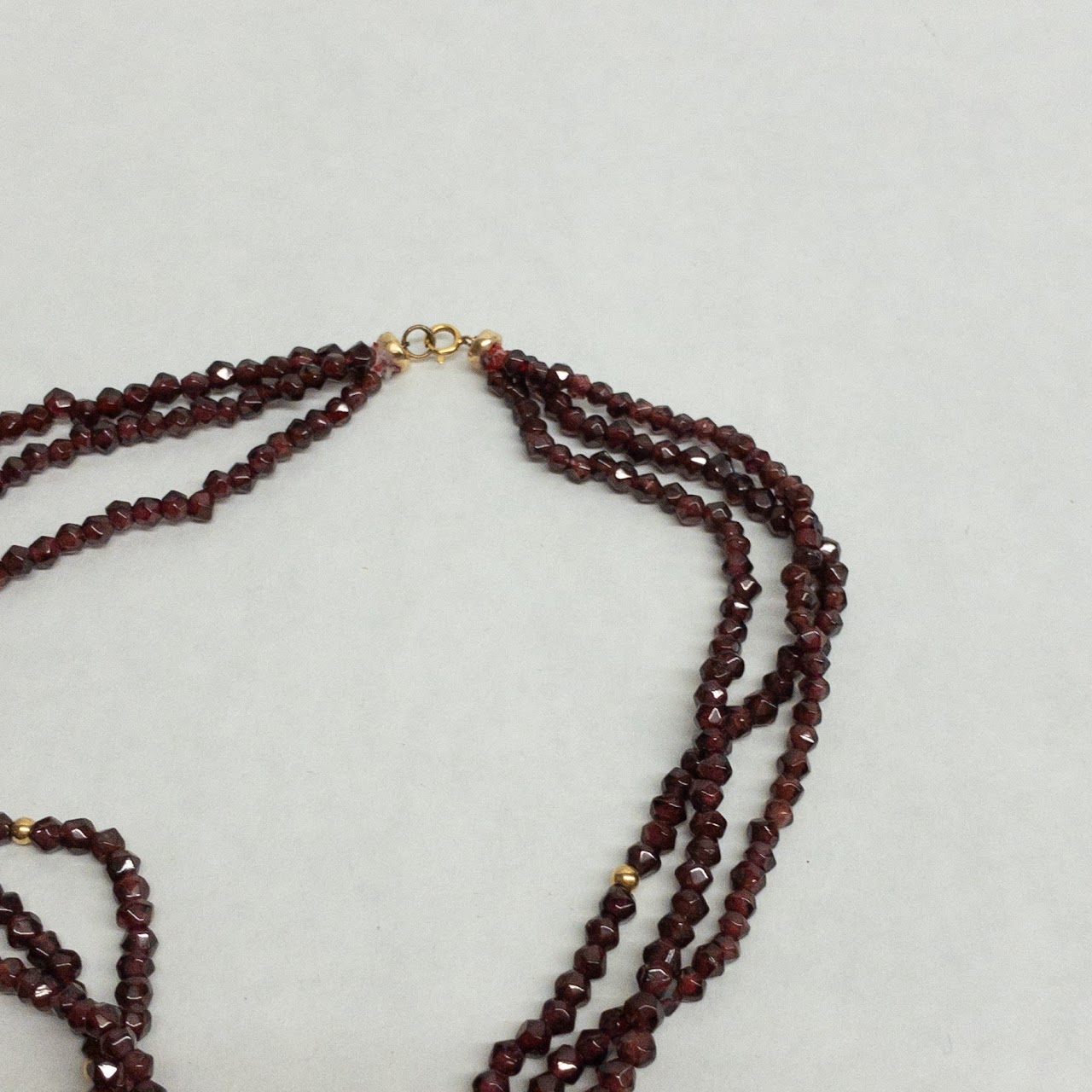 Garnet and 14K Gold Triple Strand Necklace