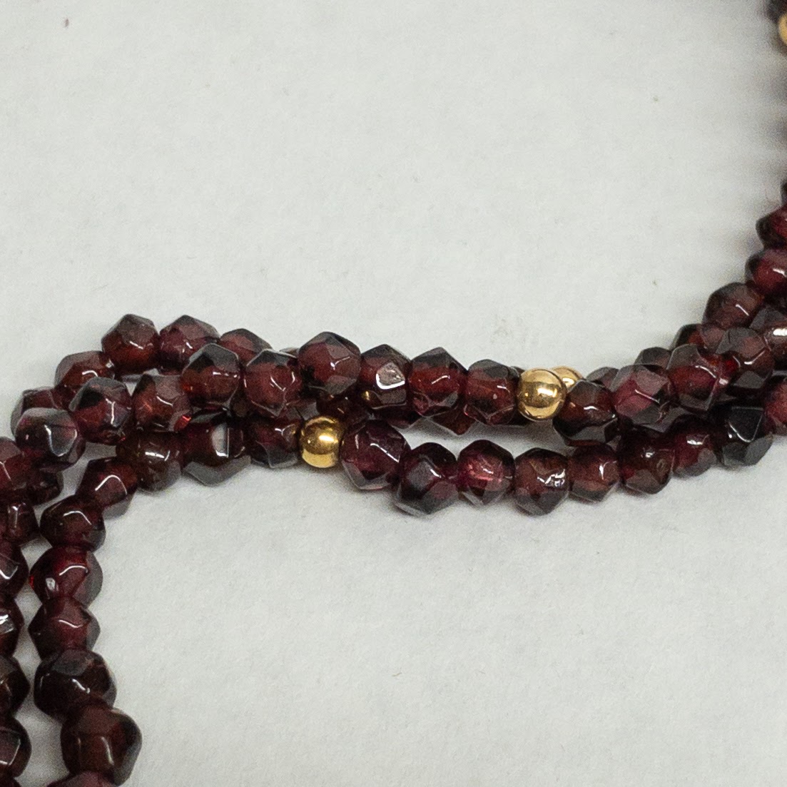 Garnet and 14K Gold Triple Strand Necklace