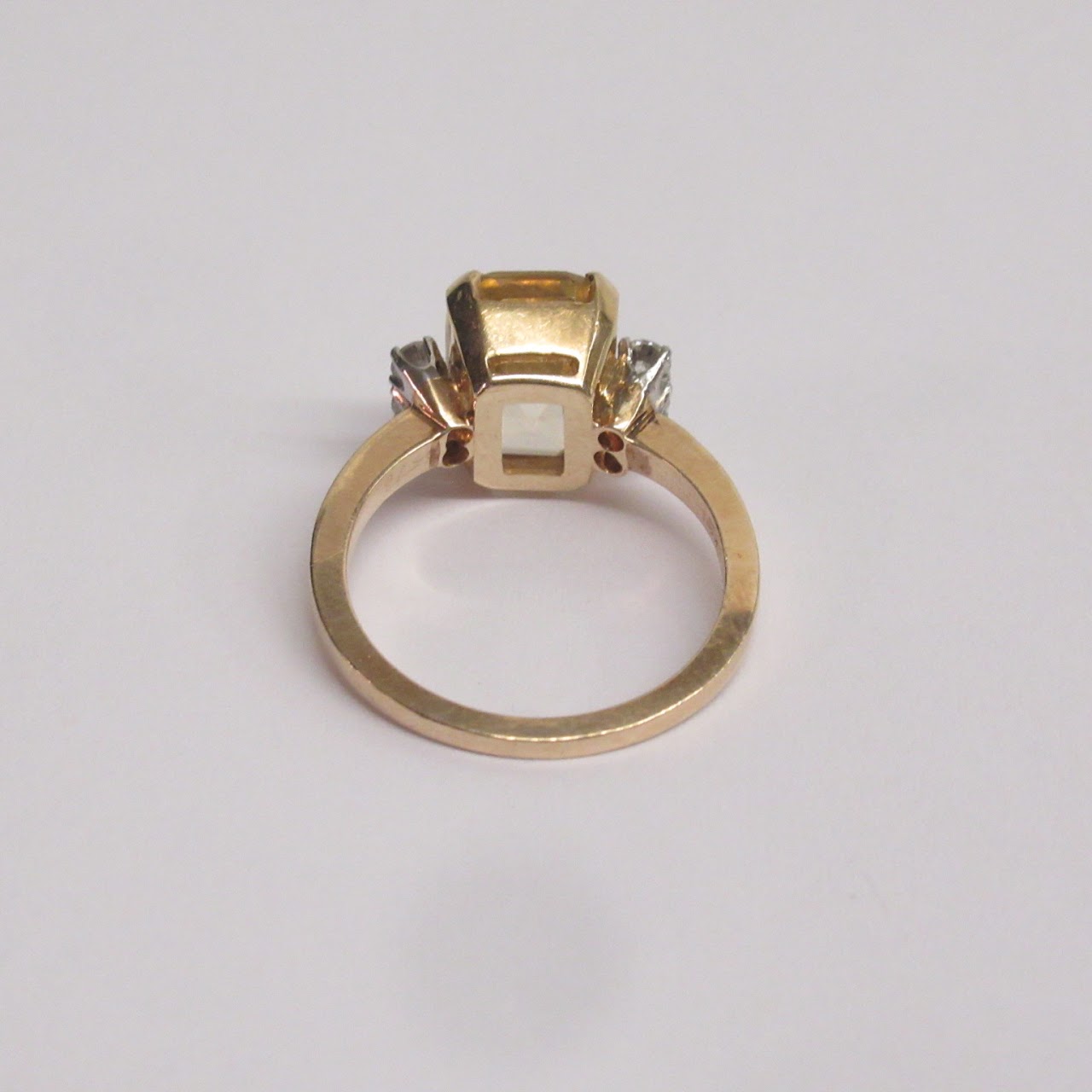 14K Gold, Yellow Stone, and Diamond Ring