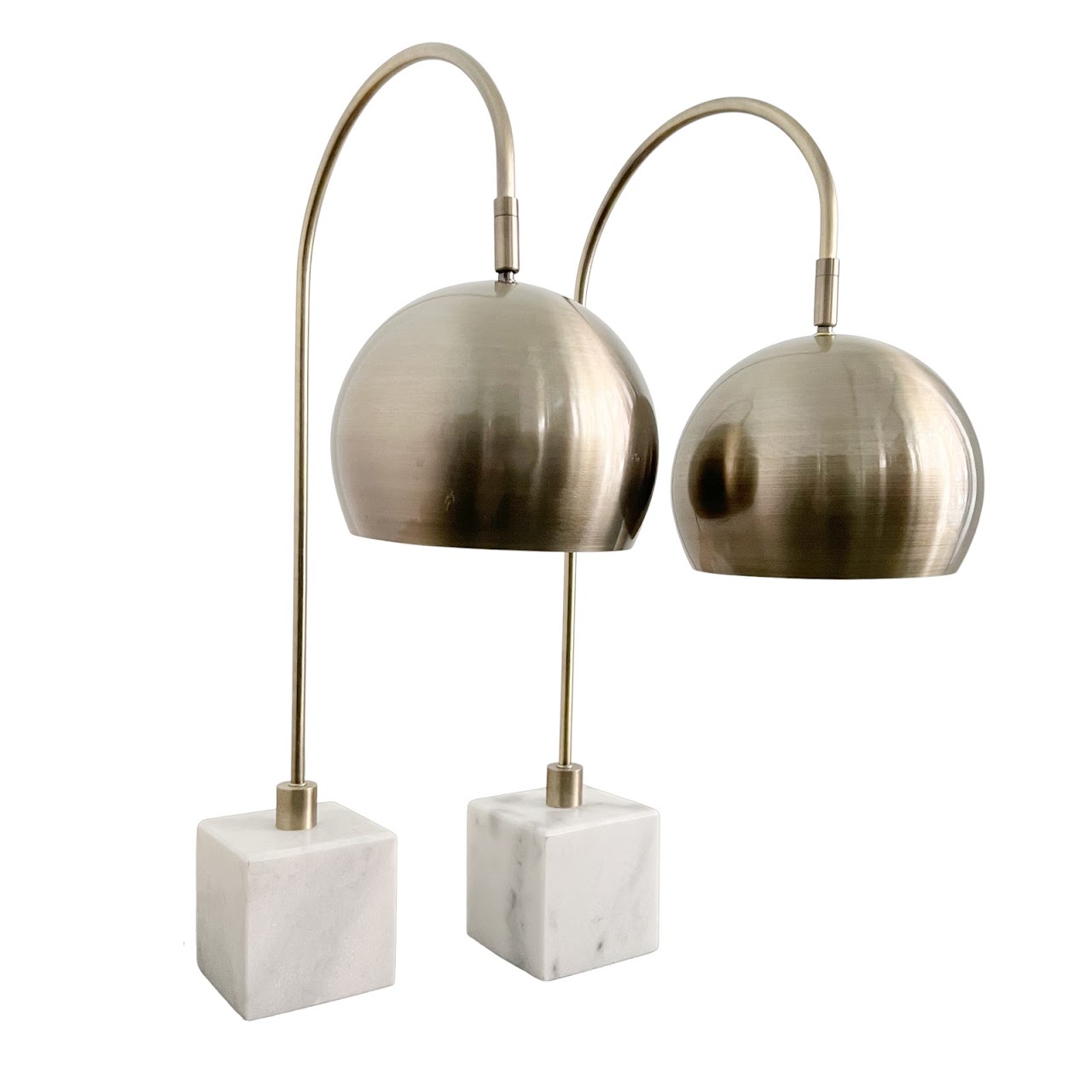 Antiqued Brass & Stone Gooseneck Table Lamp Pair