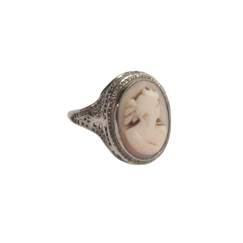 14K White Gold Cameo Ring