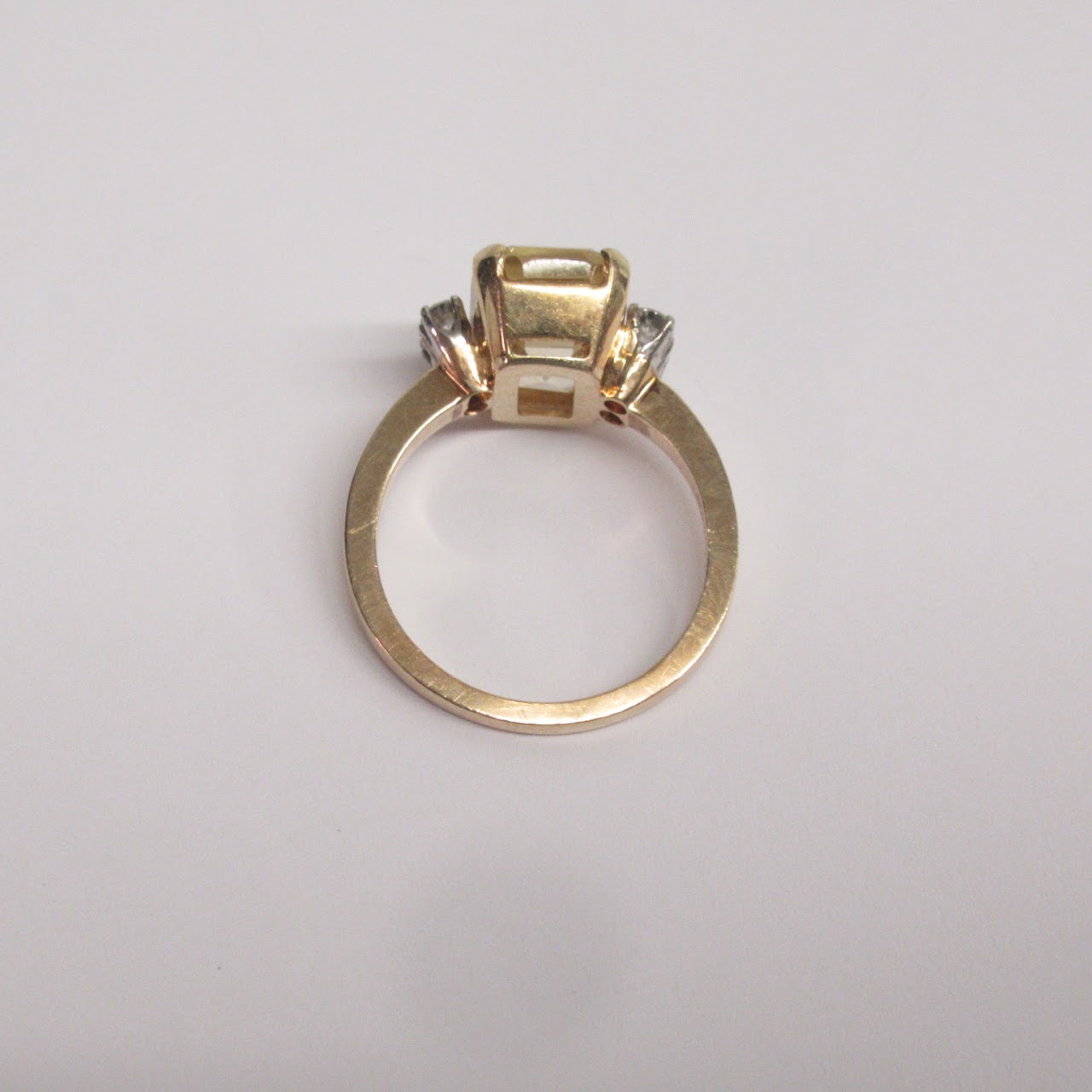 14K Gold, Yellow Stone, and Diamond Ring