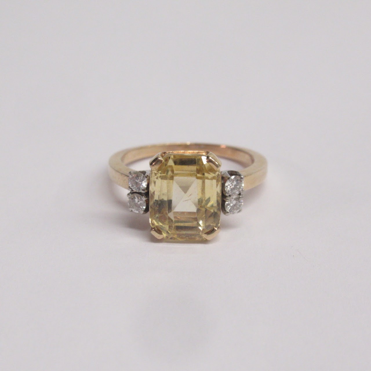 14K Gold, Yellow Stone, and Diamond Ring