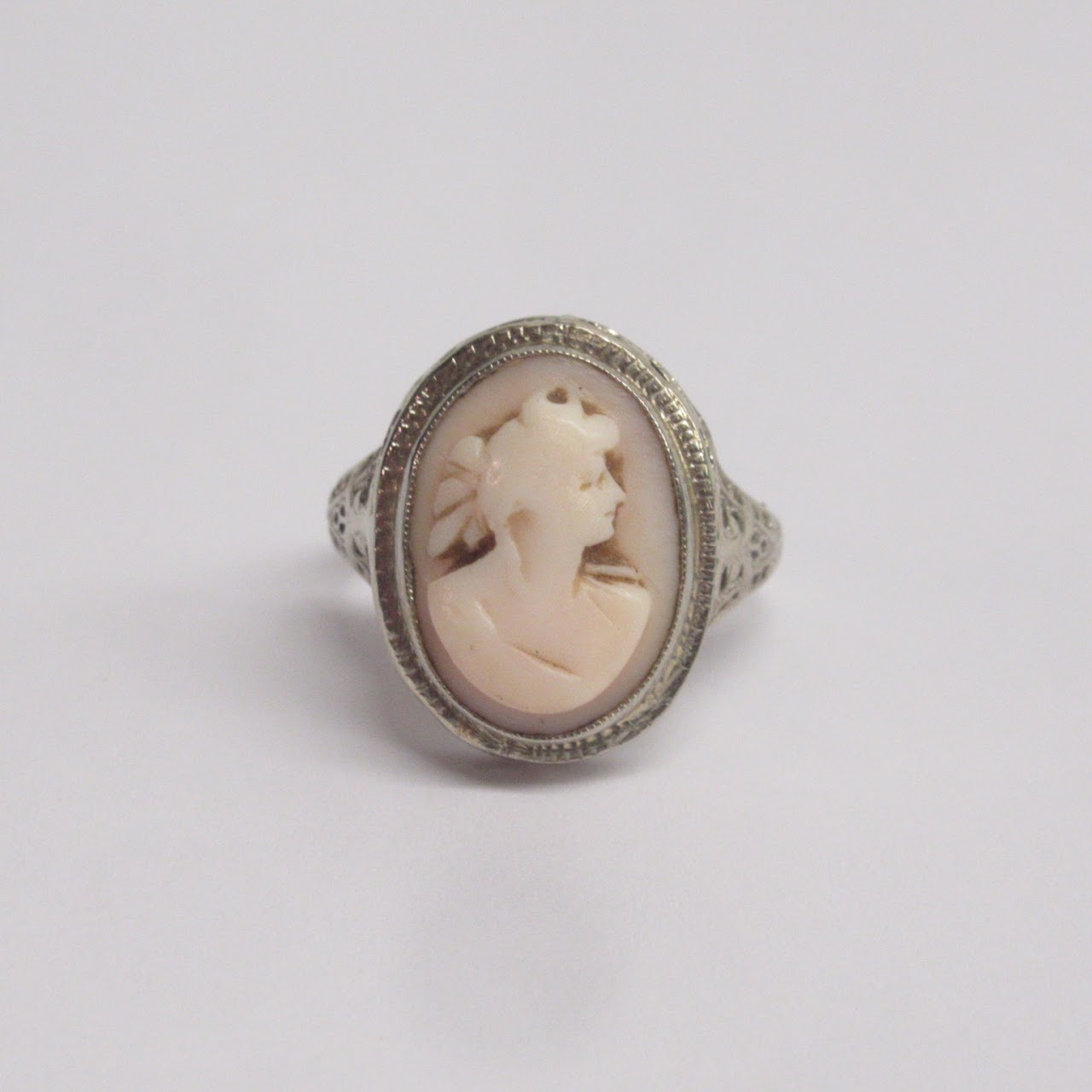 14K White Gold Cameo Ring