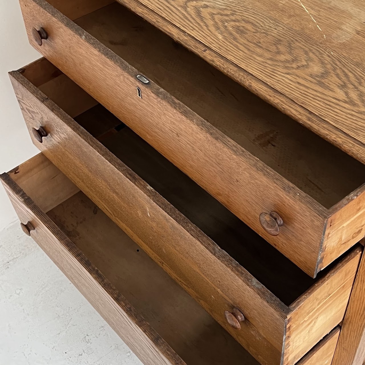 Oak Antique Three-Drawer Dresser with Casters