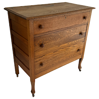 Oak Antique Three-Drawer Dresser with Casters