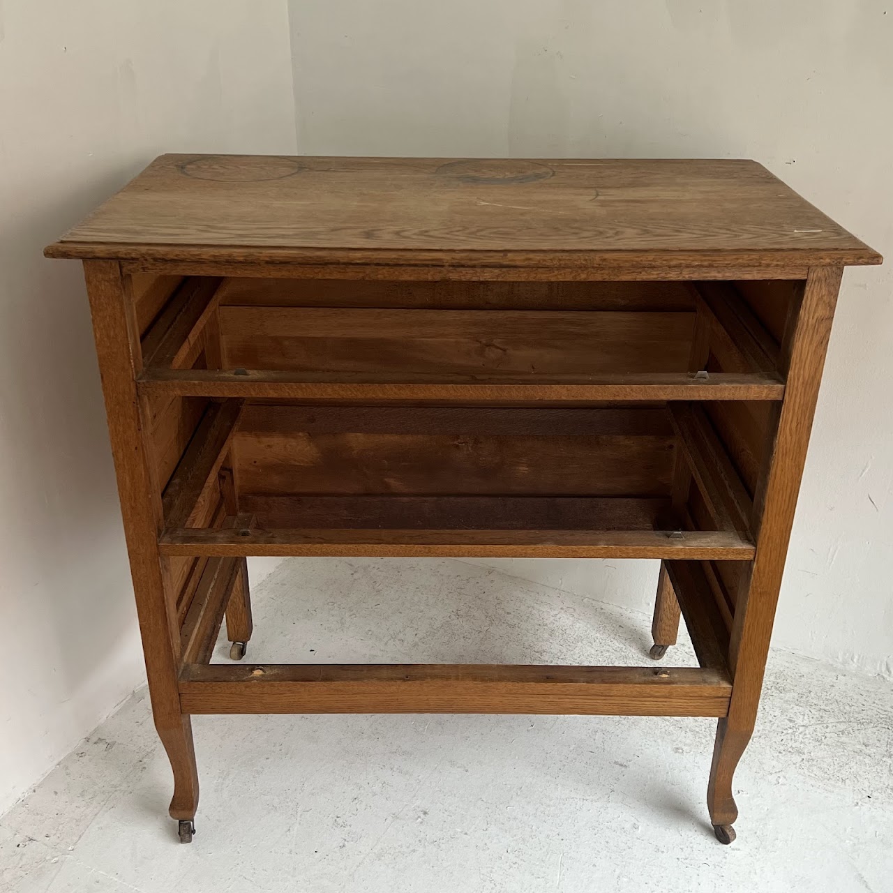 Oak Antique Three-Drawer Dresser with Casters