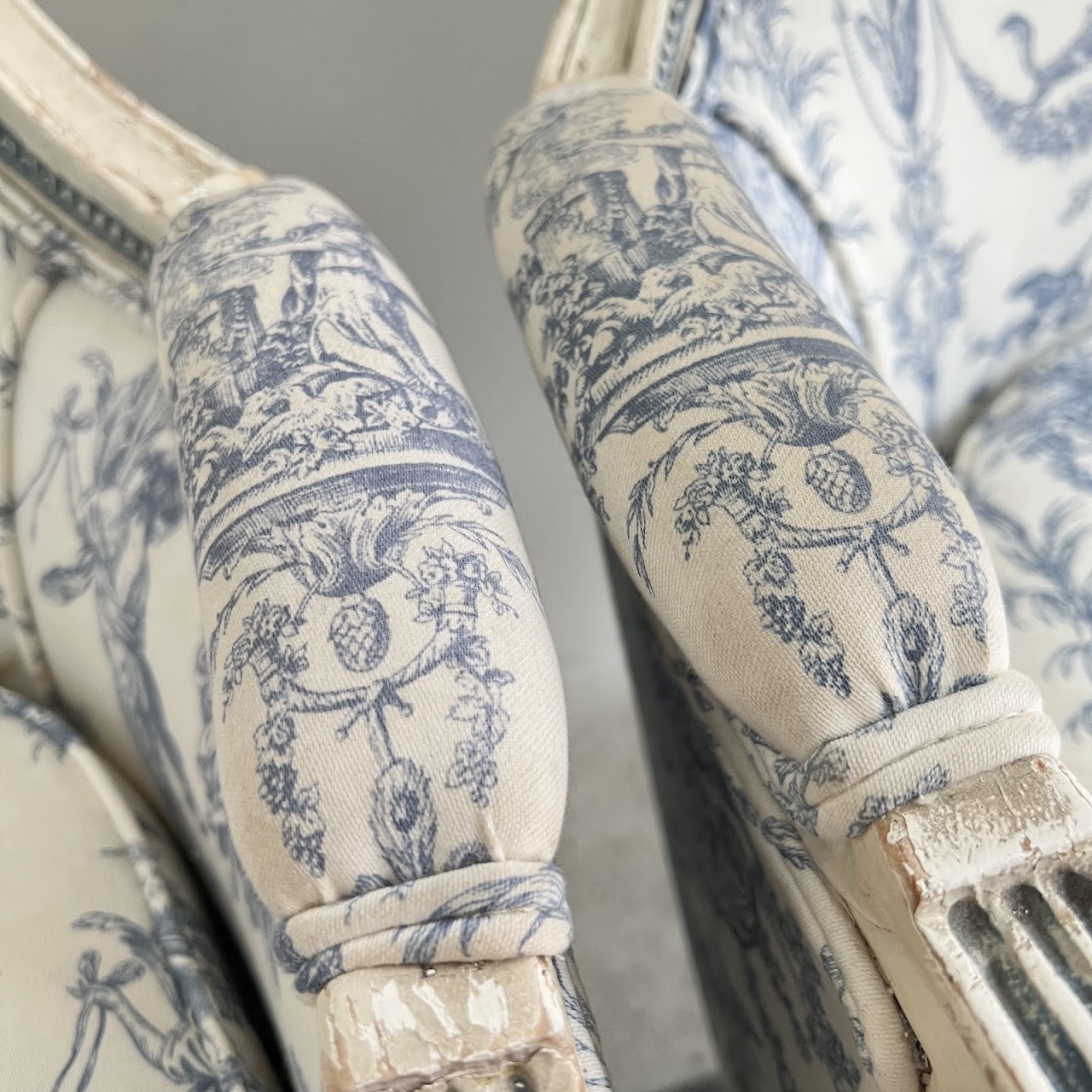 Louis XVI Style Toile Upholstered Armchair Pair