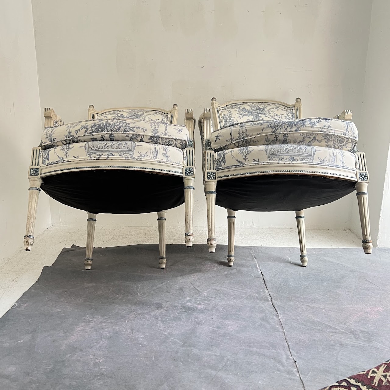 Louis XVI Style Toile Upholstered Armchair Pair