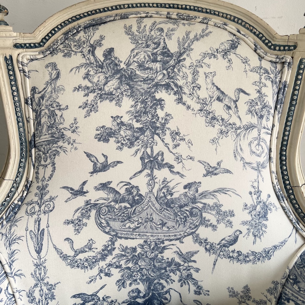 Louis XVI Style Toile Upholstered Armchair Pair