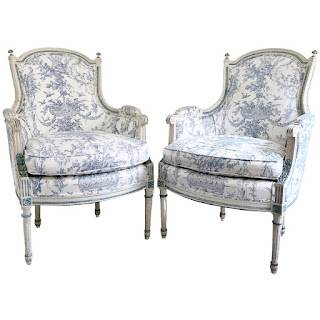 Louis XVI Style Toile Upholstered Armchair Pair