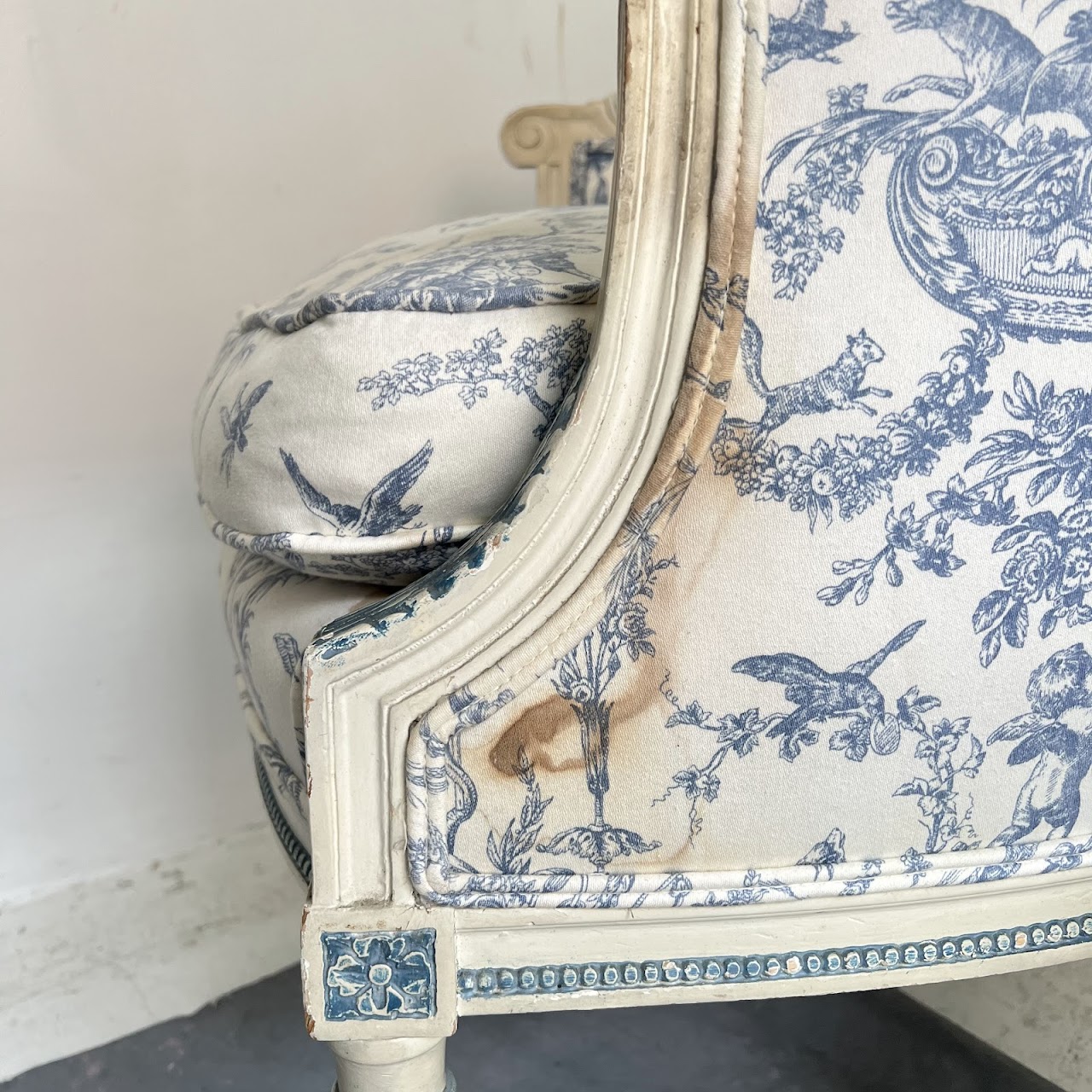 Louis XVI Style Toile Upholstered Armchair Pair