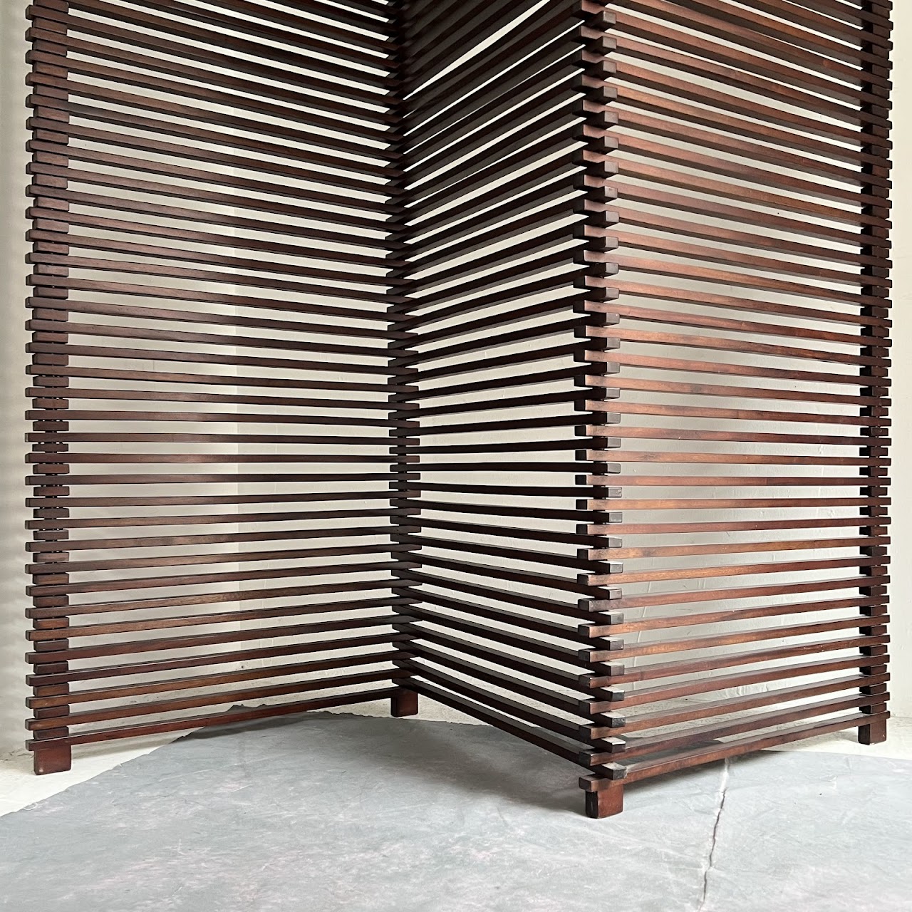 Slatted Three Panel Folding Screen