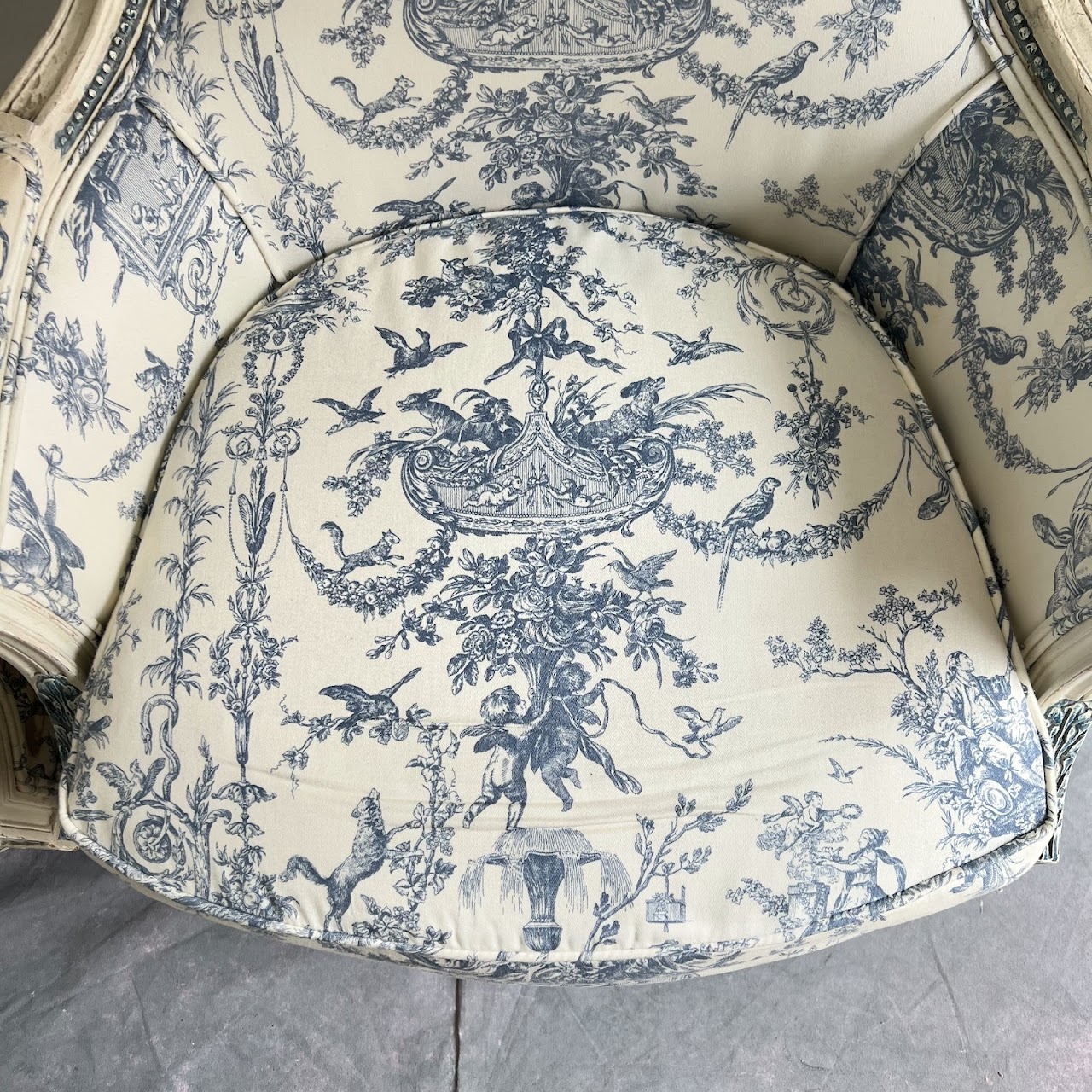 Louis XVI Style Toile Upholstered Armchair Pair