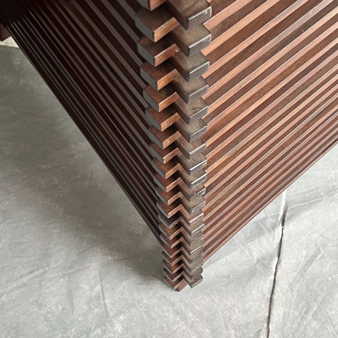 Slatted Three Panel Folding Screen